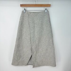 Club Monaco Grey Slit Thick Wool High Waist Fit and Flare Maxi Skirt